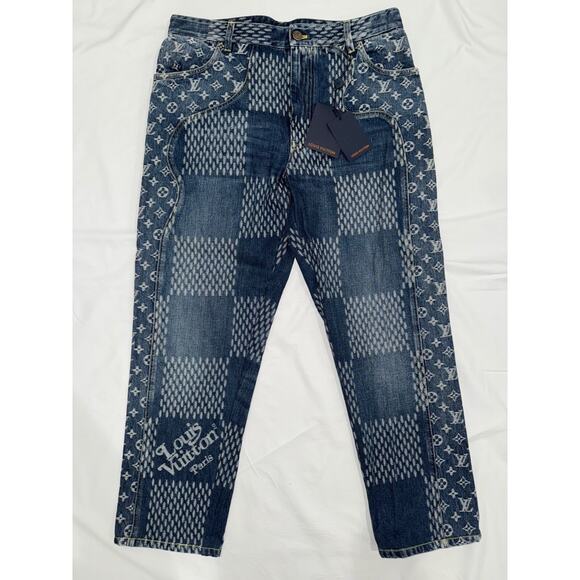 Louis Vuitton x Nigo Giant Damier Waves Monogram Logo Blue Denim Jeans Pants 32 - Picture 2 of 16
